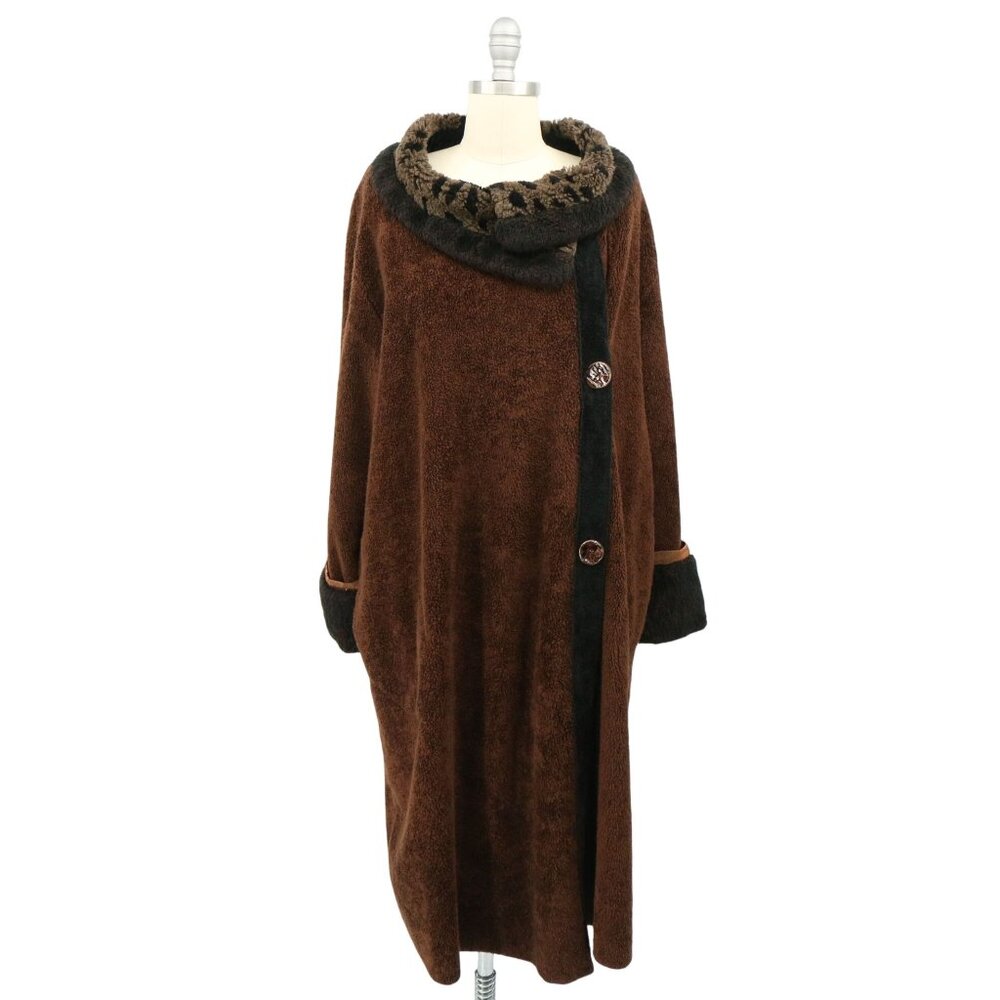 Lee Andersen Long Brown Fleece Button Front Coat Jacket XL